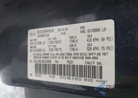 2006 Dodge Ram 3500 Laramie z USA, uszkodzony, nr VIN 3D3LX39C36G249993